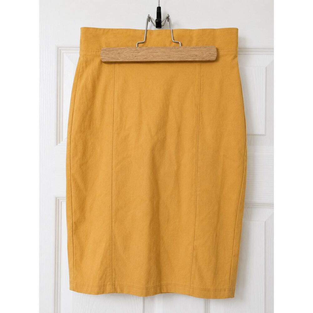 Haute Monde Mustard Yellow High Waisted Pencil Skirt Med Bodycon Knit Minimalist